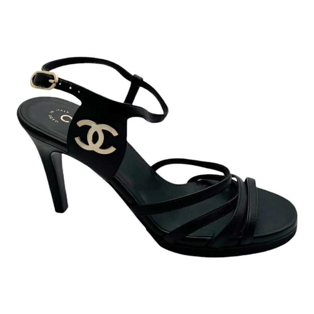 Chanel CC Logo Lambskin Slingback Sandal Heels - Picture 2 of 13